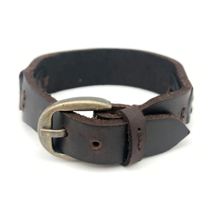 Aadi Wide Brown Leather with Buckle Men's Bracelet