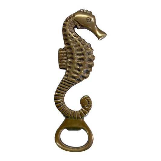 6" Antiqued Solid Brass Sea Horse Bottle Opener Barware