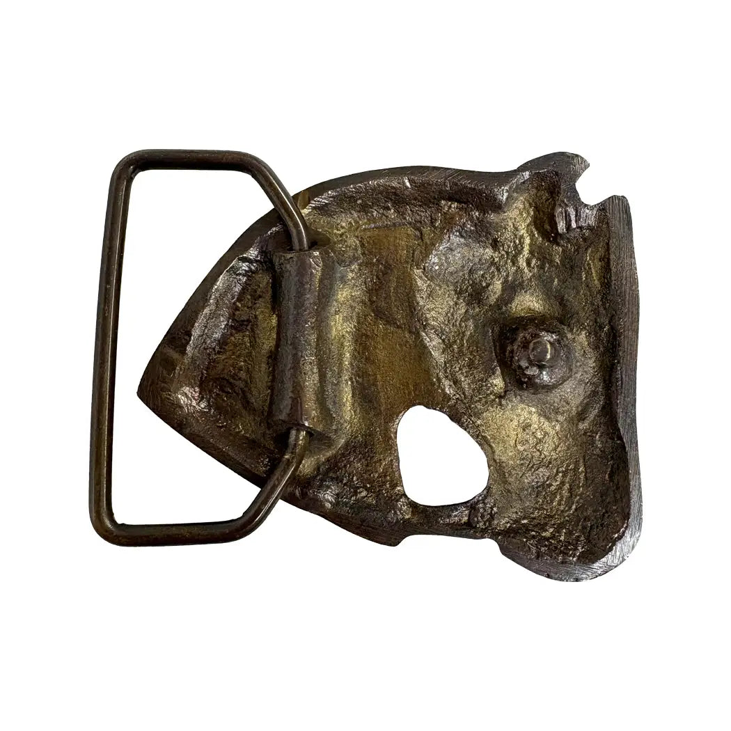 2-1/2" Horse Head Belt Buckle, Antiqued Solid Brass