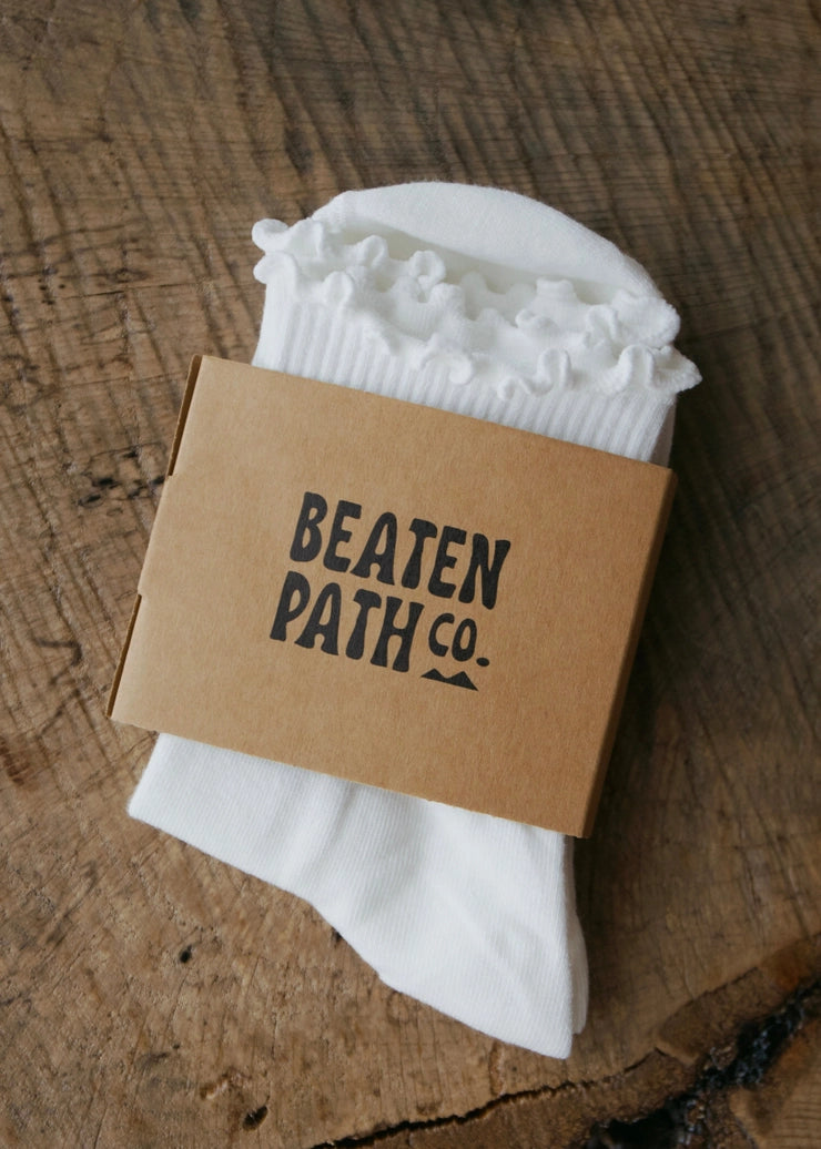 Ruffle Rib Quarter Socks White
